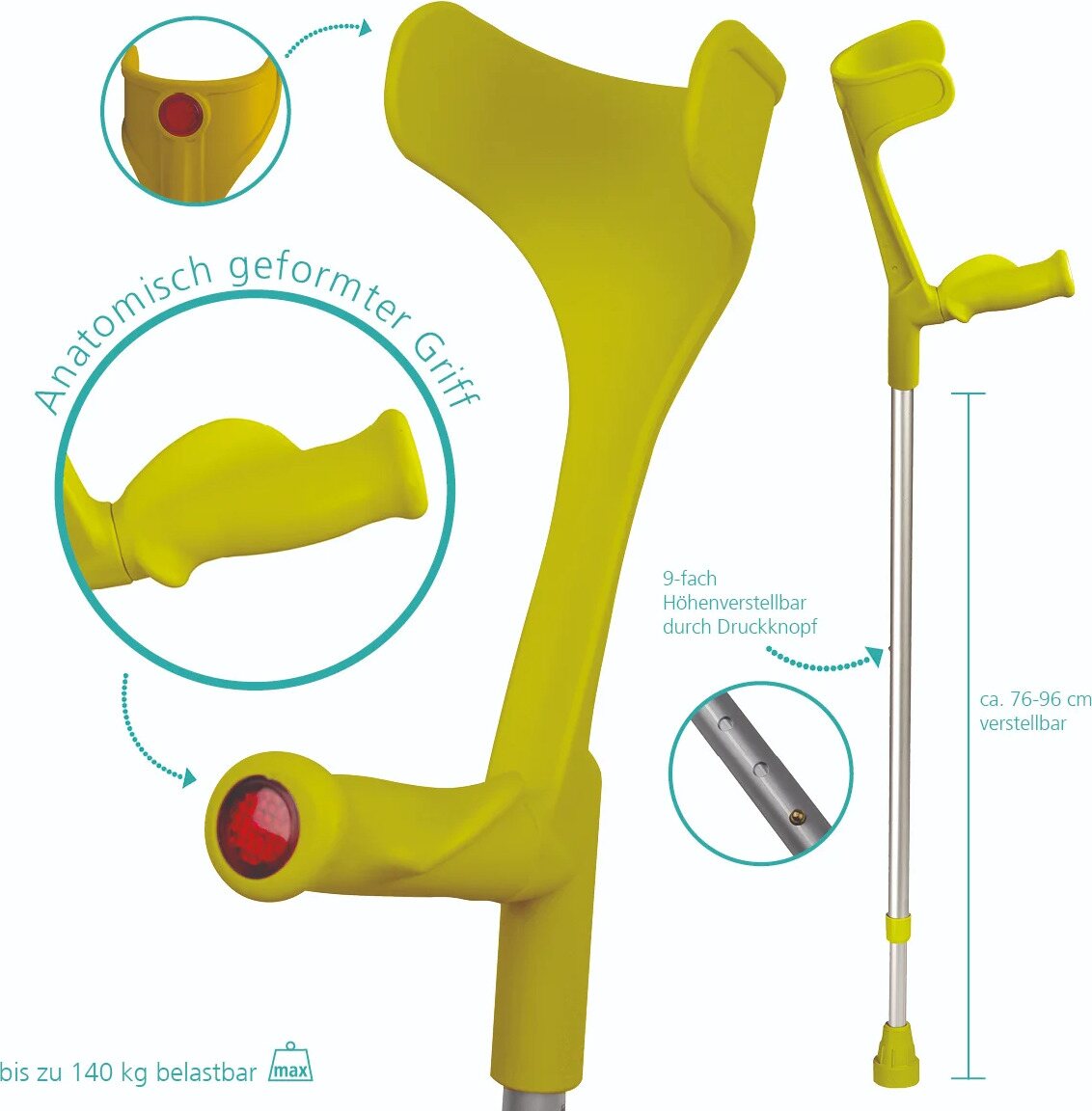 Ergonominen kyynärsauva Keltainen / Hopea
