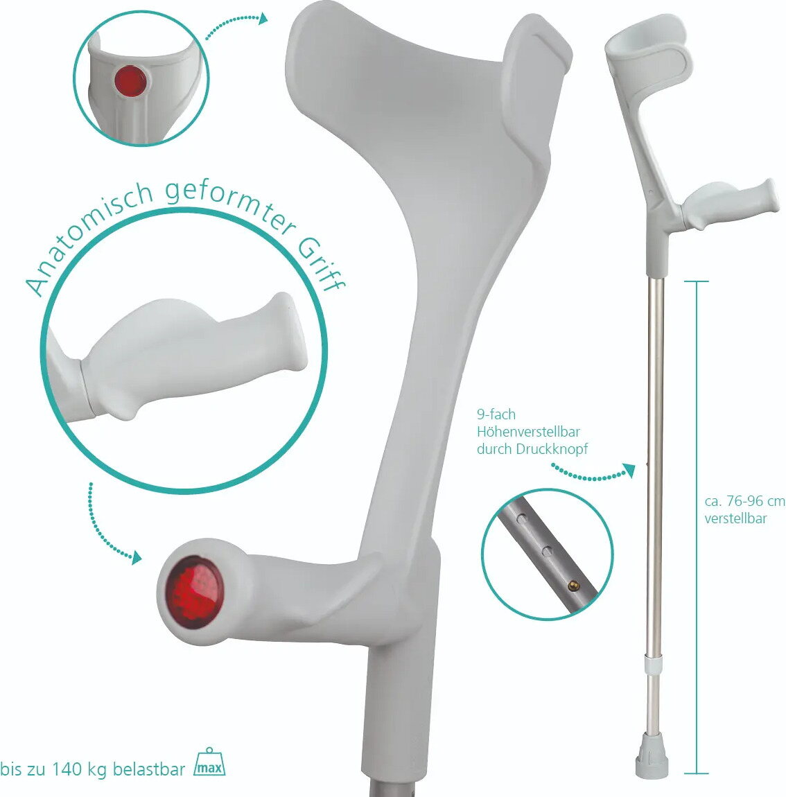 Ergonominen kyynärsauva Harmaa / hopea