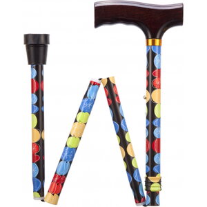 Able2 kokoontaitettava kävelykeppi 76–89 cm, värikäs pallokuvio, puukahva