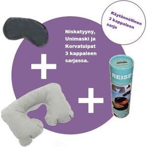 Matkasetti: niskatyyny, unimaski, korvatulpat